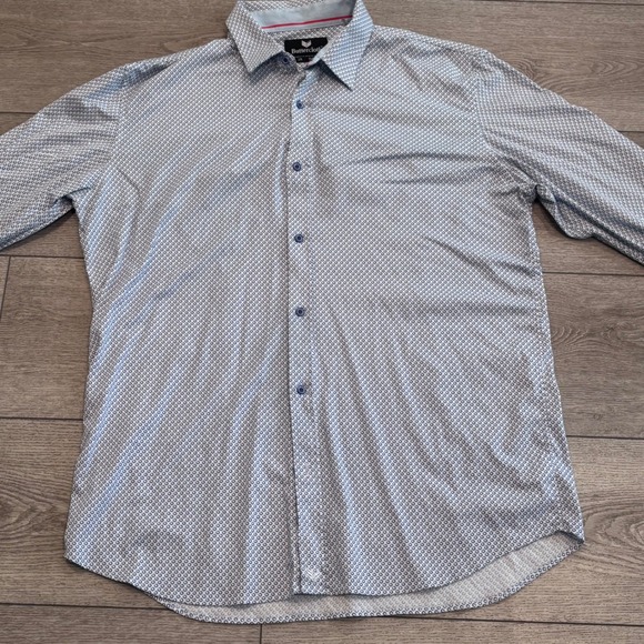 Buttercloth Other - Buttercloth Button Down Shirt Mens 2X Tall White Blue Geometric Preppy‎ Casual